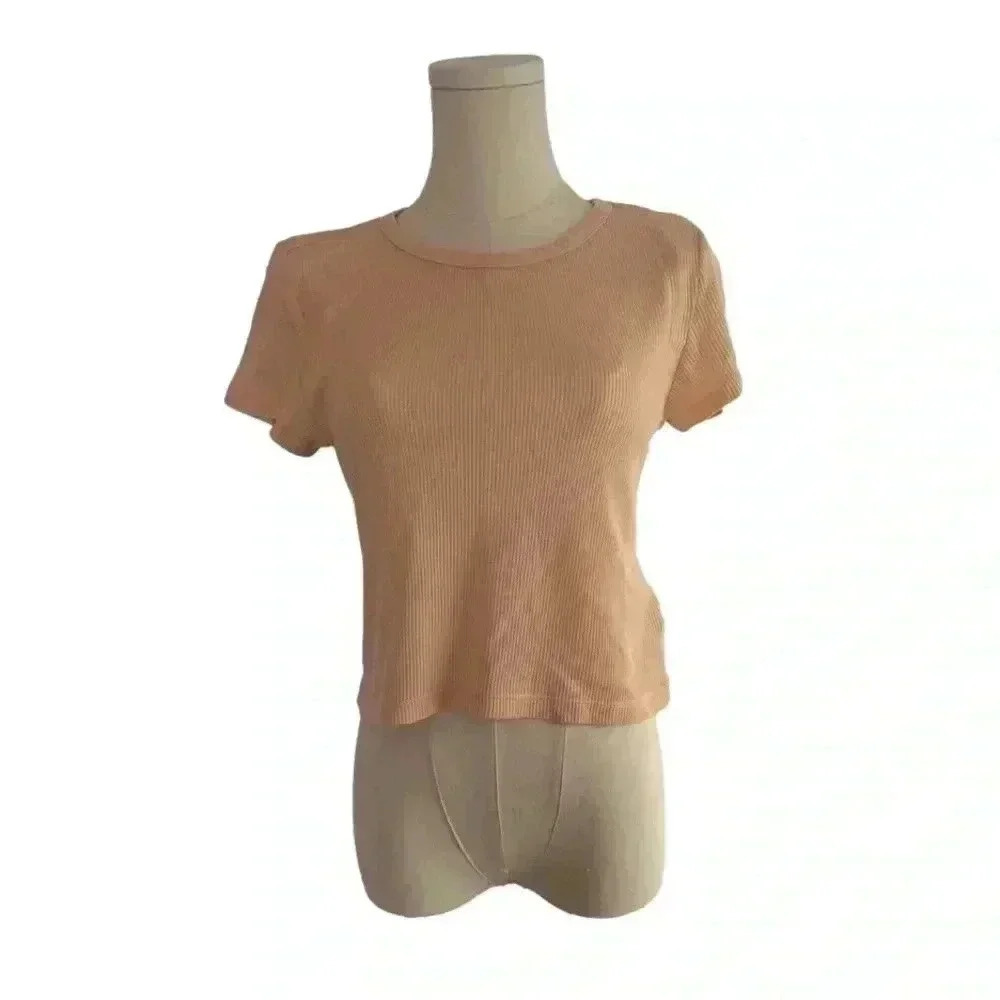 Aerie Waffle Knot Cropped Tee Peach Size Medium NWT